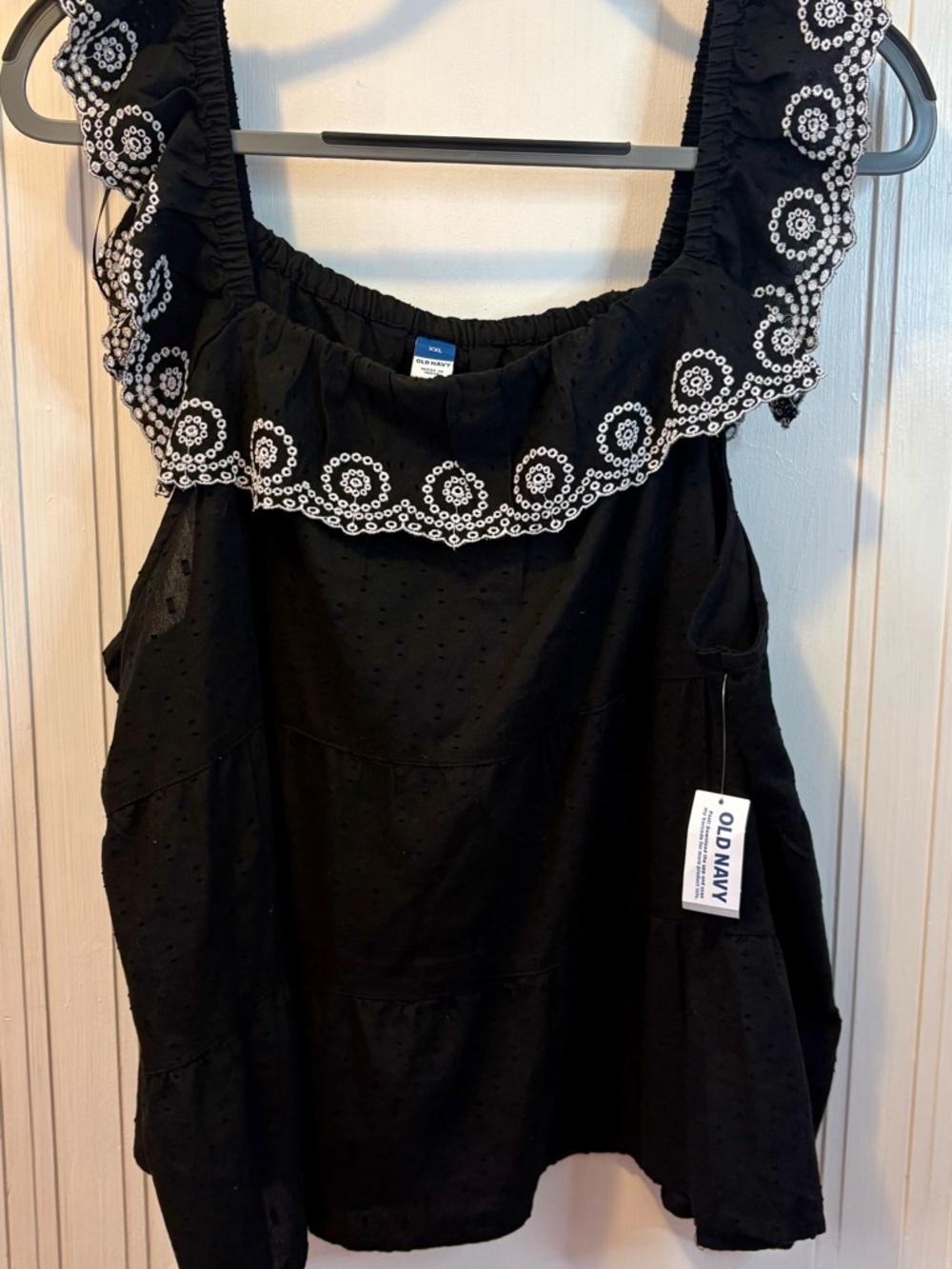 Old Black Eyelet Tank with White Trim